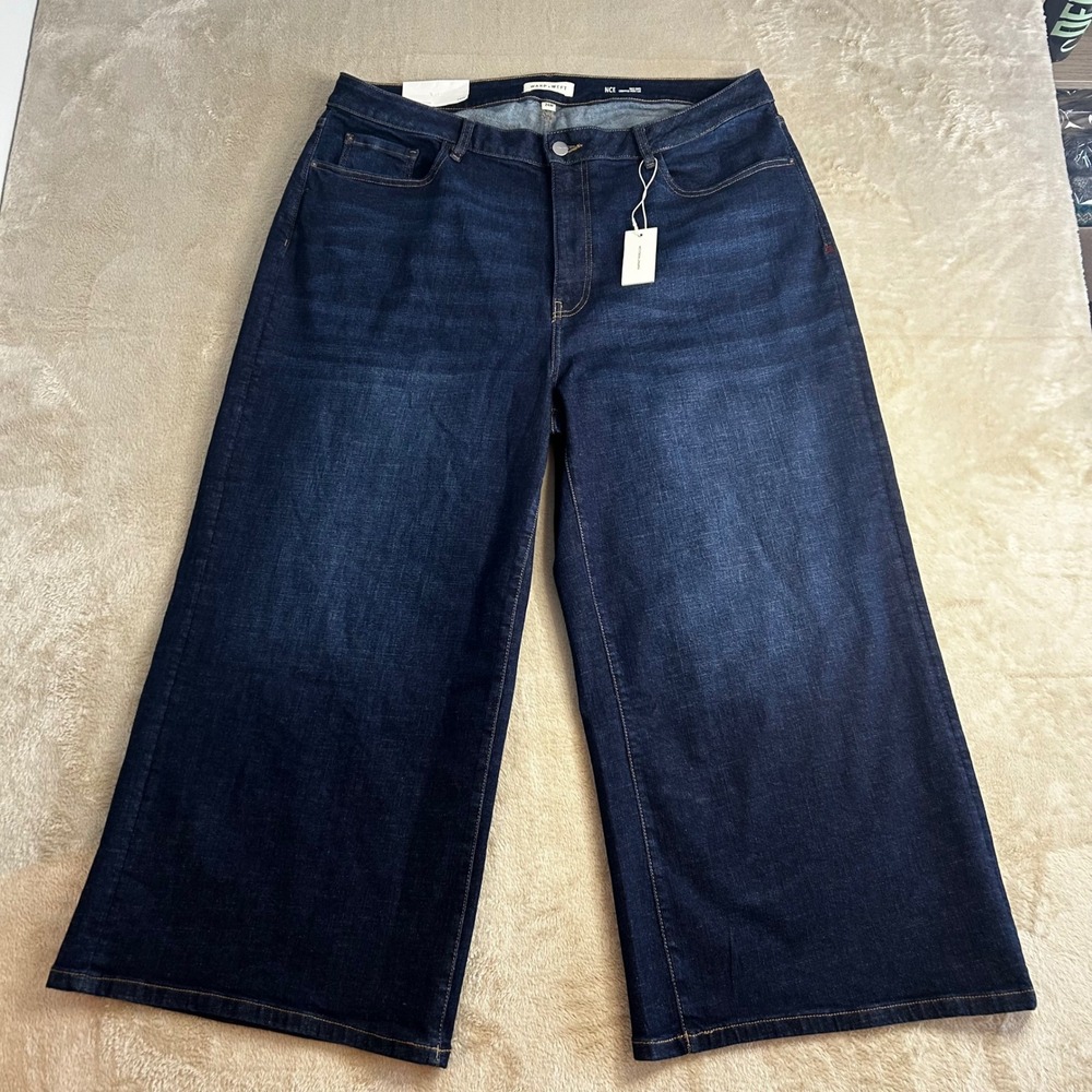 NWT Warp + Weft NCE Cropped Wide Leg Jeans Dark Blue Plus Size 24W - Picture 2 of 10